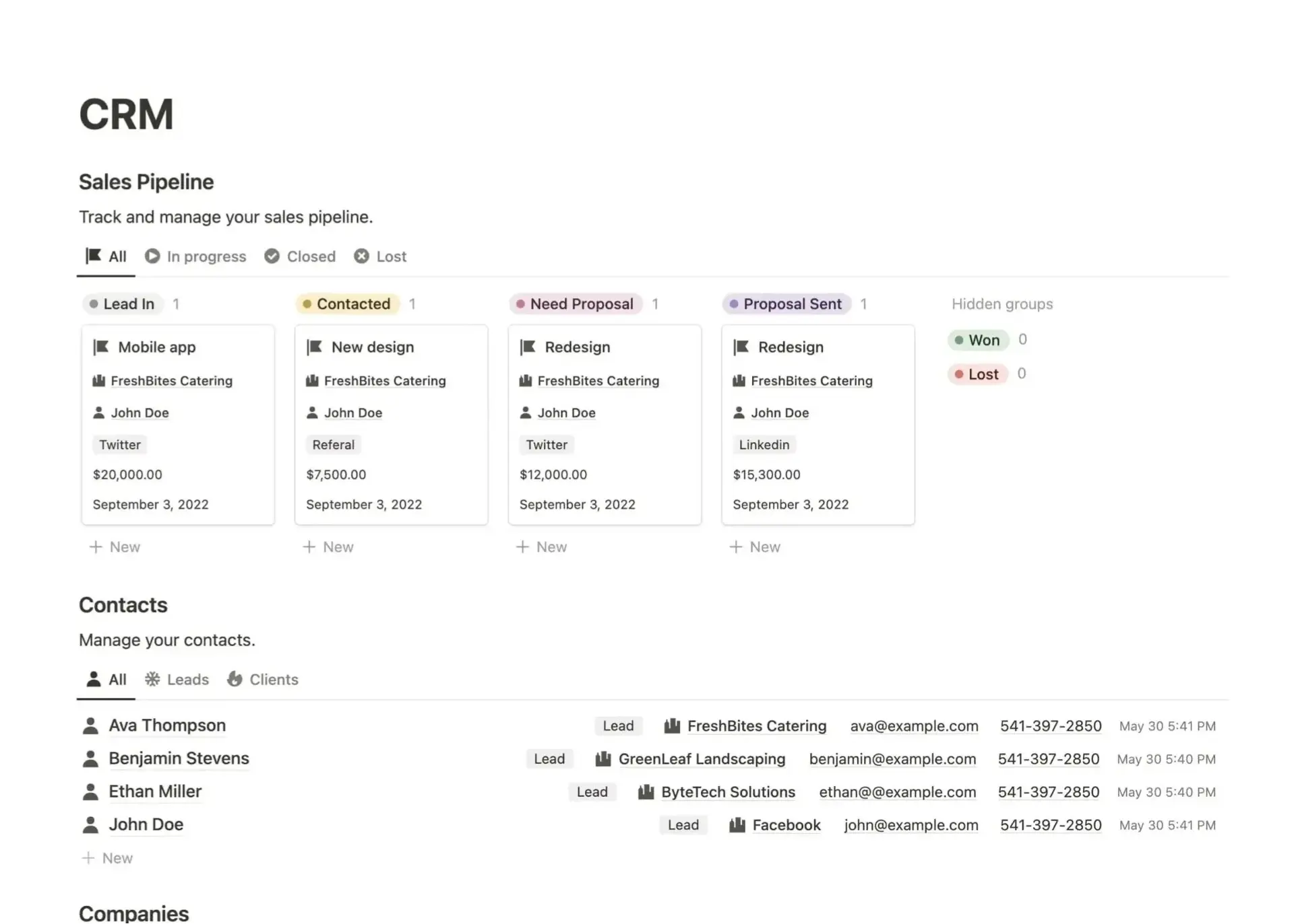 Notion CRM sales pipeline with lead management and contact database - Custom workspace solution by NotionExperts